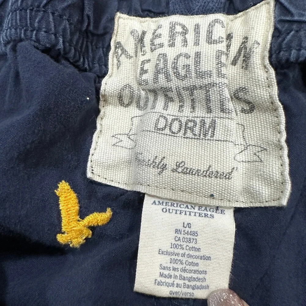 American Eagle Outfitters Mens Dorm Pants Size L Drawstring Blue Yellow Birds